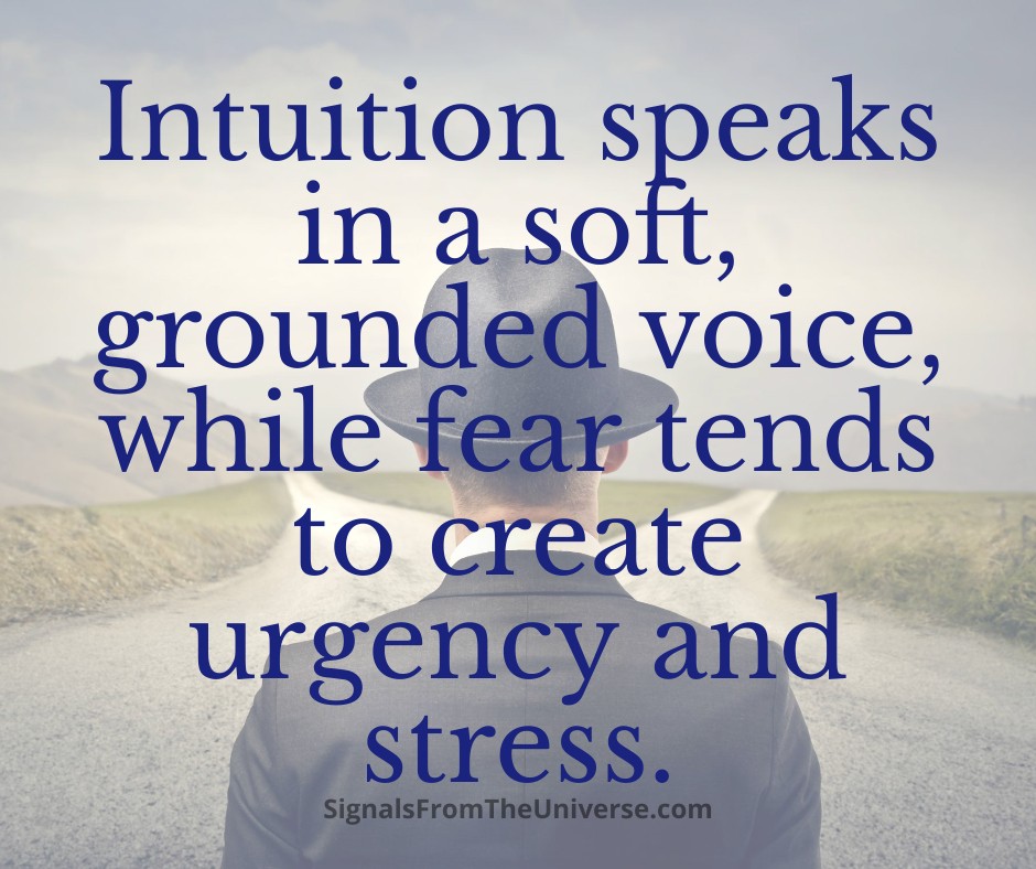 Intuition speaks in a soft, grounded voice, while fear tends to create urgency and stress.